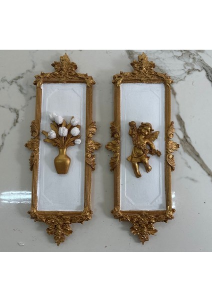 Melek ve Çiçekli Tablo 2 Li Set (46CM) fırsatları