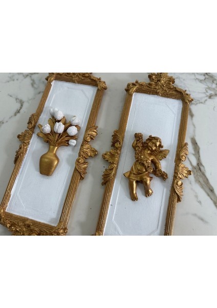 Melek ve Çiçekli Tablo 2 Li Set (46CM)