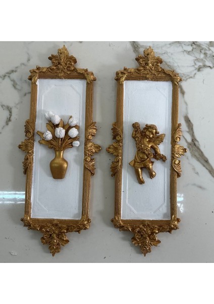 Melek ve Çiçekli Tablo 2 Li Set (46CM)