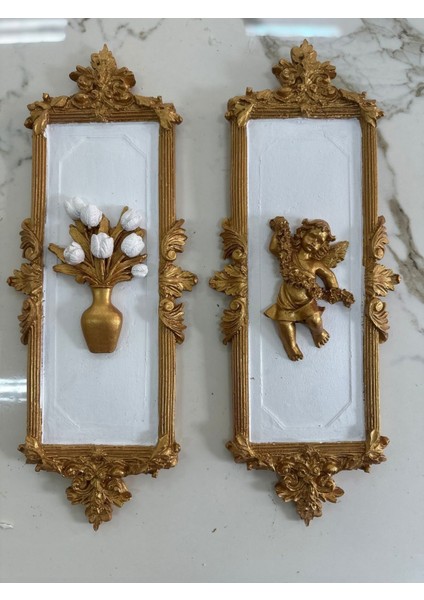 Melek ve Çiçekli Tablo 2 Li Set (46CM)