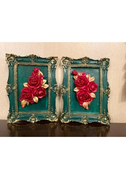 Çiçekli Çerçeveli Dekoratif Duvar Masa Tablosu 2 Li