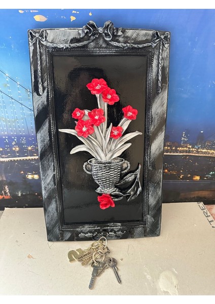 El Yapımı Tasarım Anahtarlık Askısı , Çiçekli Anahtarlık Büyük 50X33CM fırsatları