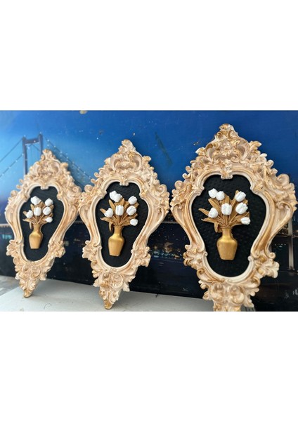 Krem Siyah Dekoratif Duvar Tablo 3lü Set 42CM , Özel El Yapımı Tablo Duvar Süsü fiyatları