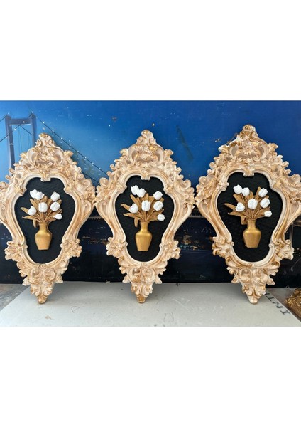 Krem Siyah Dekoratif Duvar Tablo 3lü Set 42CM , Özel El Yapımı Tablo Duvar Süsü modelleri