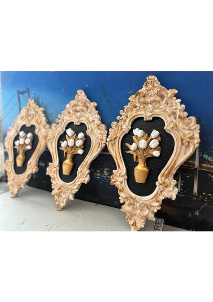 Krem Siyah Dekoratif Duvar Tablo 3lü Set 42CM , Özel El Yapımı Tablo Duvar Süsü fırsatları