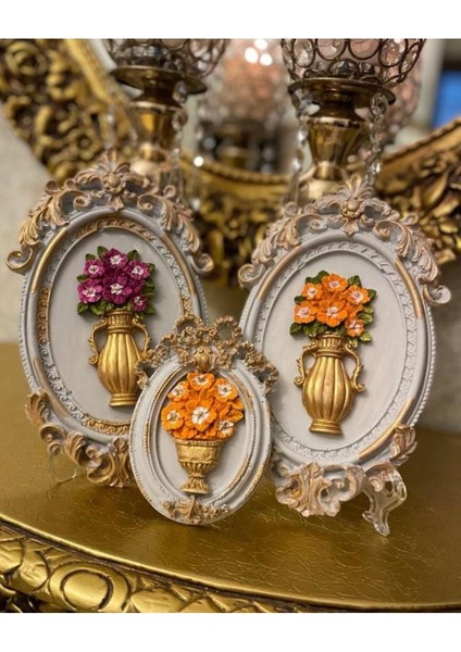 Duvar Tablosu , Masa Dekoratif Süsü 3 Lü Set( Gri Gold