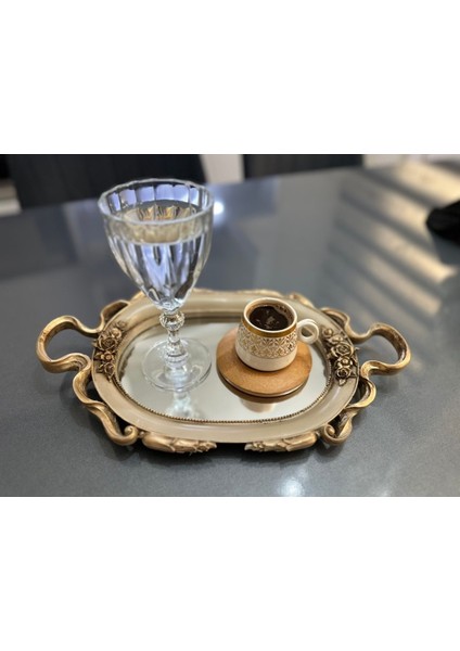 Tepsi , Özel Tasarım El Yapımı Kahve Tepsi 30CM Bej Rengi