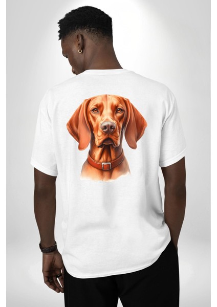 Vizsla Enerjik Av Köpek Tasarımı Beyaz Oversize Kadın Erkek Ön ve Sırt Baskılı Tişört indirimleri