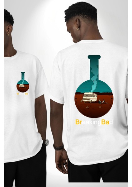 Breaking Bad Kimya Flask Beyaz Oversize Kadın Erkek Ön ve Sırt Baskılı Tişört