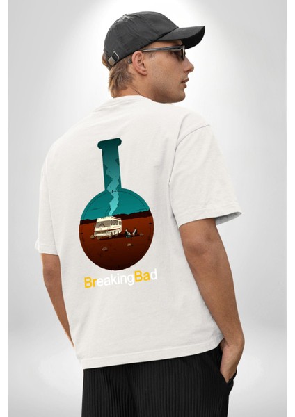 Breaking Bad Kimya Flask Beyaz Oversize Kadın Erkek Ön ve Sırt Baskılı Tişört fiyatları