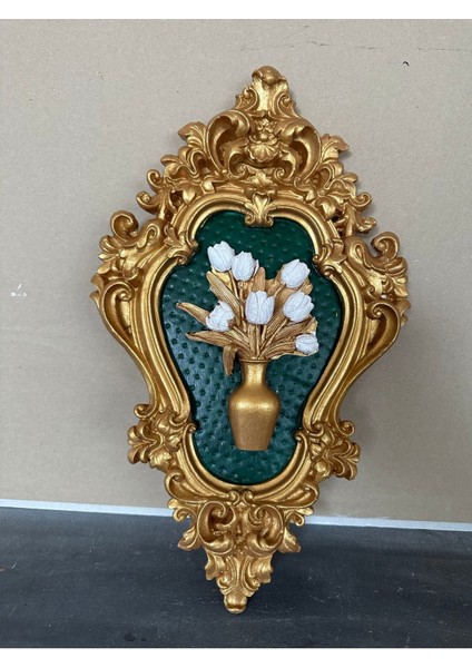 Çiçekli Duvar Tablosu 42CM Zümrüt Yeşili Dekoratif Duvar Süsü