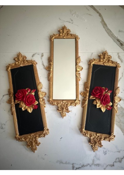 Kırmızı Gül Detaylı Tablo 3 Lü Set modelleri