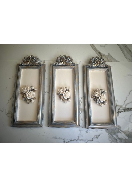 Gül Detaylı Duvar Tablosu , Duvar Dekoru 3 Lü Set