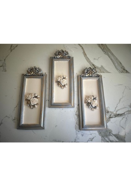 Gül Detaylı Duvar Tablosu , Duvar Dekoru 3 Lü Set fırsatları