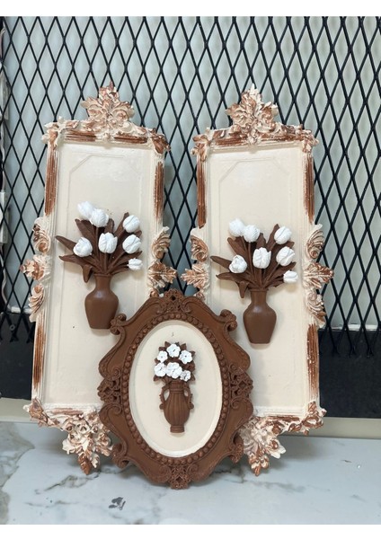 Çiçekli Çerçeveli Tablo 3 Lü Set