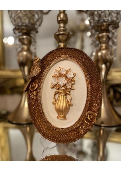 Dekoratif Özel Tasarım Kuş Detaylı Çiçekli Çerçeve , Masa Duvar Süsü