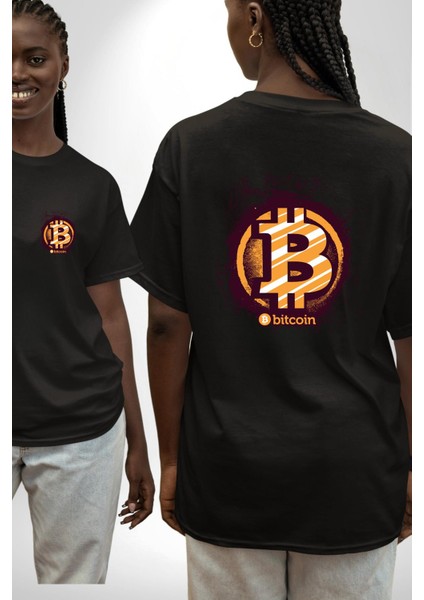 Dijital Devrim Bitcoin Kripto Paranın Yükselişi Siyah Oversize Kadın Erkek Ön ve Sırt Baskılı Tişört fırsatları