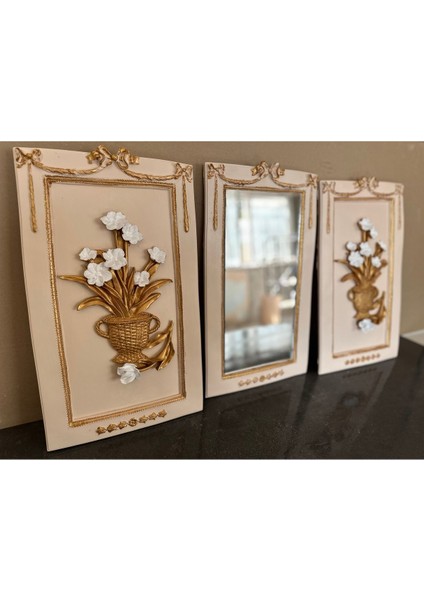 Dekoratif 3 Lü Duvar Tablosu Büyük( 50X33CM ) El Yapımı Dekoratif Seramik Duvar Tablosu