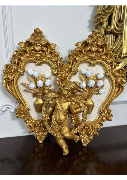 Melek Biblo Dekoratif Duvar Tablosu Melek ve Çiçekli Dekor