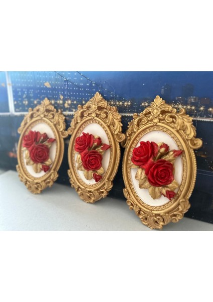 Kırmızı Gül Detaylı Tablo 3lü Set 22CM fiyatları