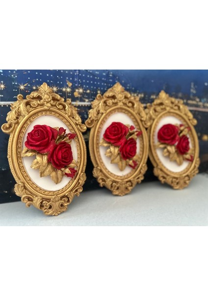 Kırmızı Gül Detaylı Tablo 3lü Set 22CM modelleri