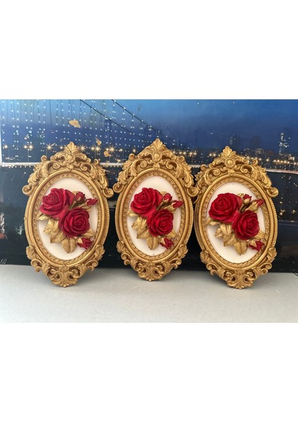 Kırmızı Gül Detaylı Tablo 3lü Set 22CM fırsatları
