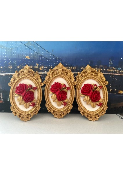 Kırmızı Gül Detaylı Tablo 3lü Set 22CM indirimleri