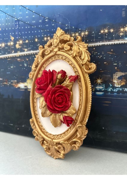 Kırmızı Gül Detaylı Tablo 3lü Set 22CM