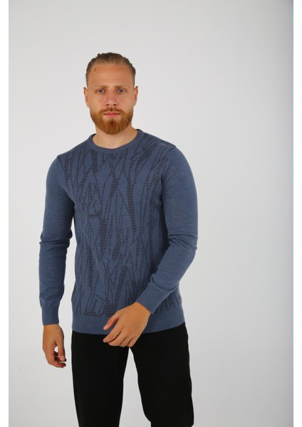 Brg Indigo Melanj Renk Desenli Erkek Slim Fit Triko-Kazak fiyatları