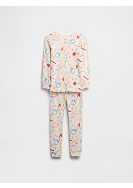 Bebek Kırık Beyaz Grafik Baskılı Pijama Seti