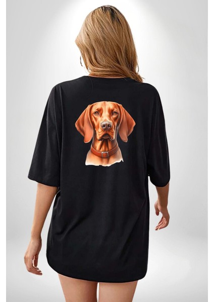 Vizsla Enerjik Av Köpek Tasarımı Siyah Oversize Kadın Erkek Ön ve Sırt Baskılı Tişört fiyatları