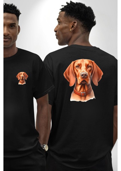Vizsla Enerjik Av Köpek Tasarımı Siyah Oversize Kadın Erkek Ön ve Sırt Baskılı Tişört fırsatları