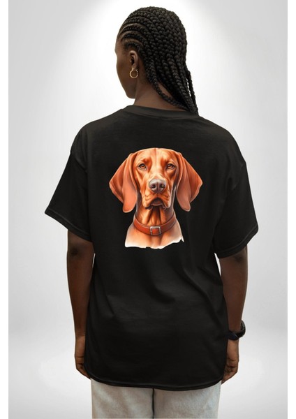 Vizsla Enerjik Av Köpek Tasarımı Siyah Oversize Kadın Erkek Ön ve Sırt Baskılı Tişört indirimleri