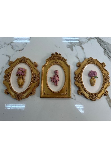 Bebekli ve Çiçekli Duvar Tablosu , Çocuk Odası Duvar Seti 22CM