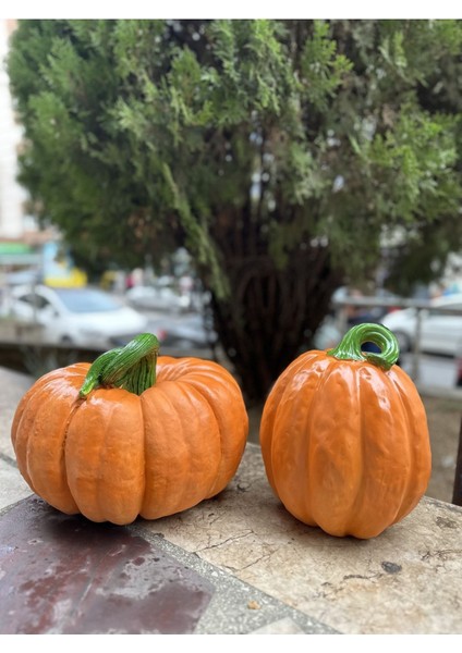 Bal Kabağı Biblo Dekor 2 Li Set Büyük Küçük Bal Kabağı Heykeli
