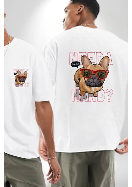 Need A Hand Baskılı Komik ve Şirin Tasarım Beyaz Oversize Kadın Erkek Ön ve Sırt Baskılı Tişört fırsatları