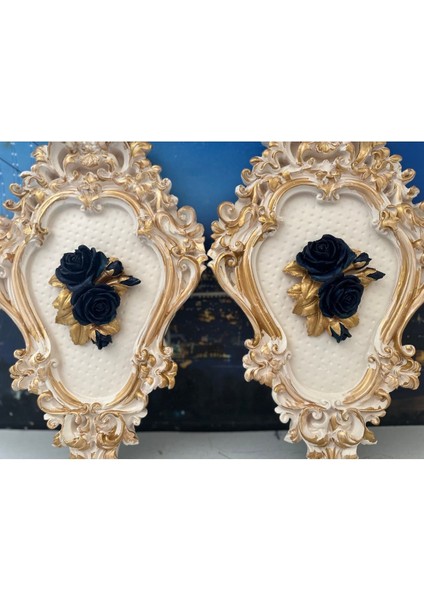 Lacivert Çiçekli Tablo 2li Set fiyatları