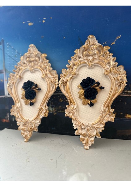 Lacivert Çiçekli Tablo 2li Set modelleri