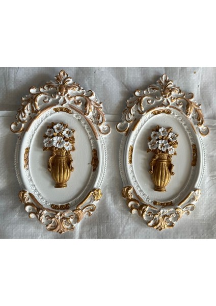 Beyaz Çiçekli El Yapımı Tablo 2li Set 22CM fiyatları