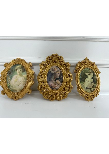 Vintage Tarzı El Yapımı Dekoratif Duvar Tablosu 22CM 3lü Set , Dekopaj Tablo