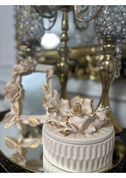 Dekoratif Masa Duvar Aynası ve Dekoratif Manolya Kutusu 20CM 2li Set ,