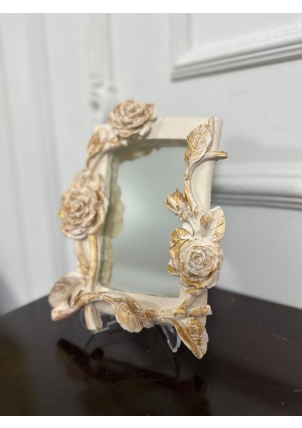 Dekoratif Masa Duvar Aynası ve Dekoratif Manolya Kutusu 20CM 2li Set ,