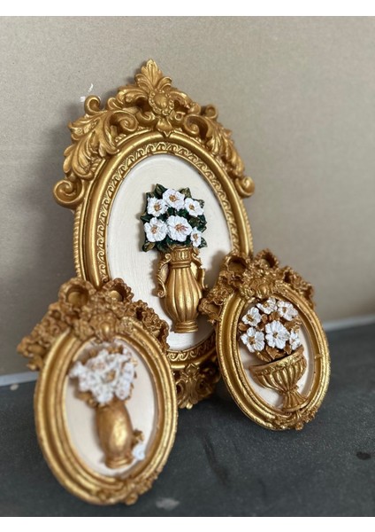 Çiçekli Tasarım Tablo 3 Lü Masa Duvar Tablosu