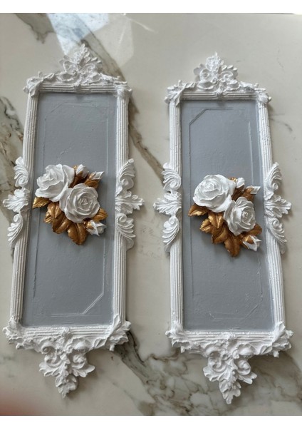 Beyaz Gri 2 Li Gül Detaylı Tablo