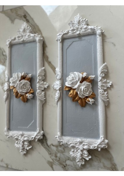 Beyaz Gri 2 Li Gül Detaylı Tablo