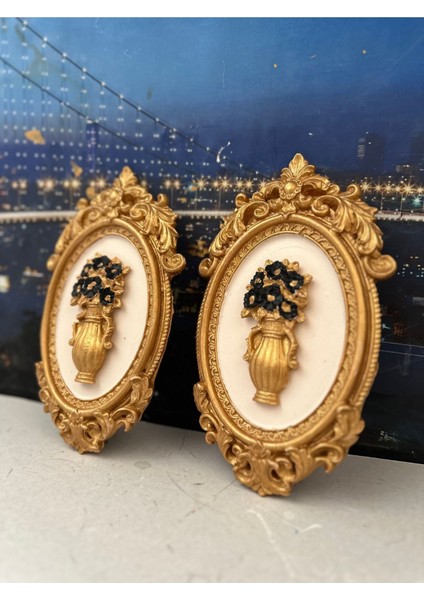 Siyah Çiçekli Tablo 2li 22CM