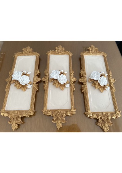 Dekoratif El Yapımı Gül Detaylı 3 Lü Tablo , Gül Tablo fiyatları