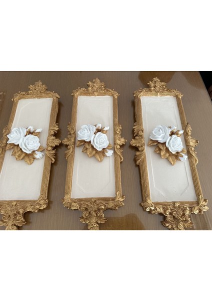 Dekoratif El Yapımı Gül Detaylı 3 Lü Tablo , Gül Tablo fırsatları