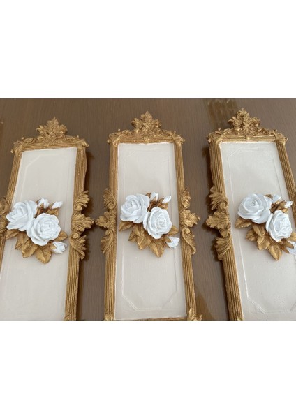 Dekoratif El Yapımı Gül Detaylı 3 Lü Tablo , Gül Tablo indirimleri