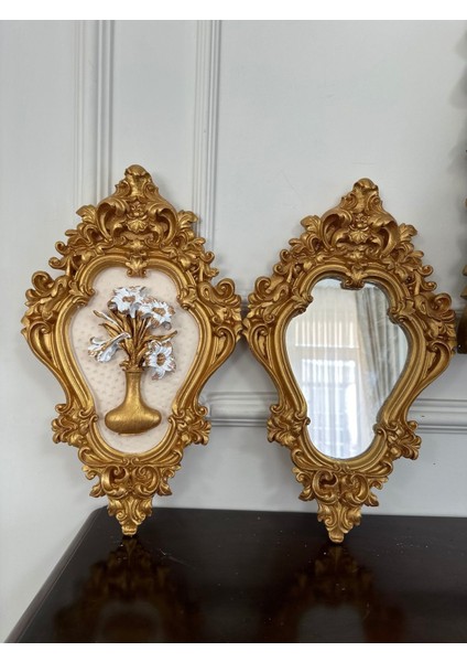 Çiçekli Dekoratif Ayna ve Tablo 2li Set 42CM